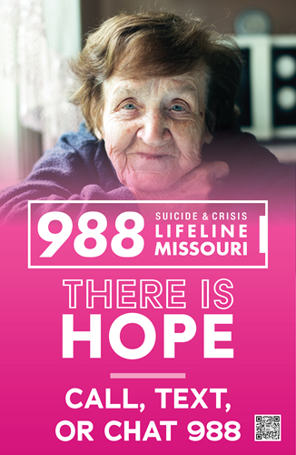 Example of Missouri 988 Poster Featuring Older Woman